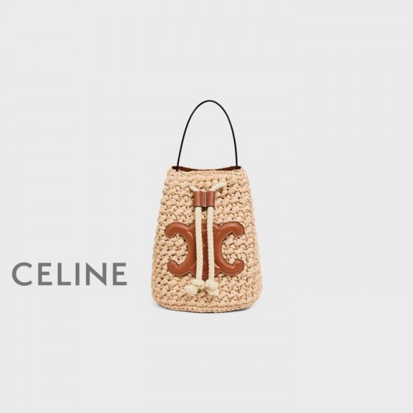 køb butikker Celine Teen-snøre i RAFFIA KALSKIND - Natural / Tan, Rabat Celine tasker salg